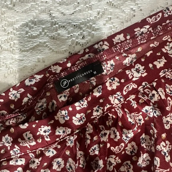 Pretty Garden one shoulder Floral Red Midi Dress. M western. Cottagecore prairie - Picture 2 of 5